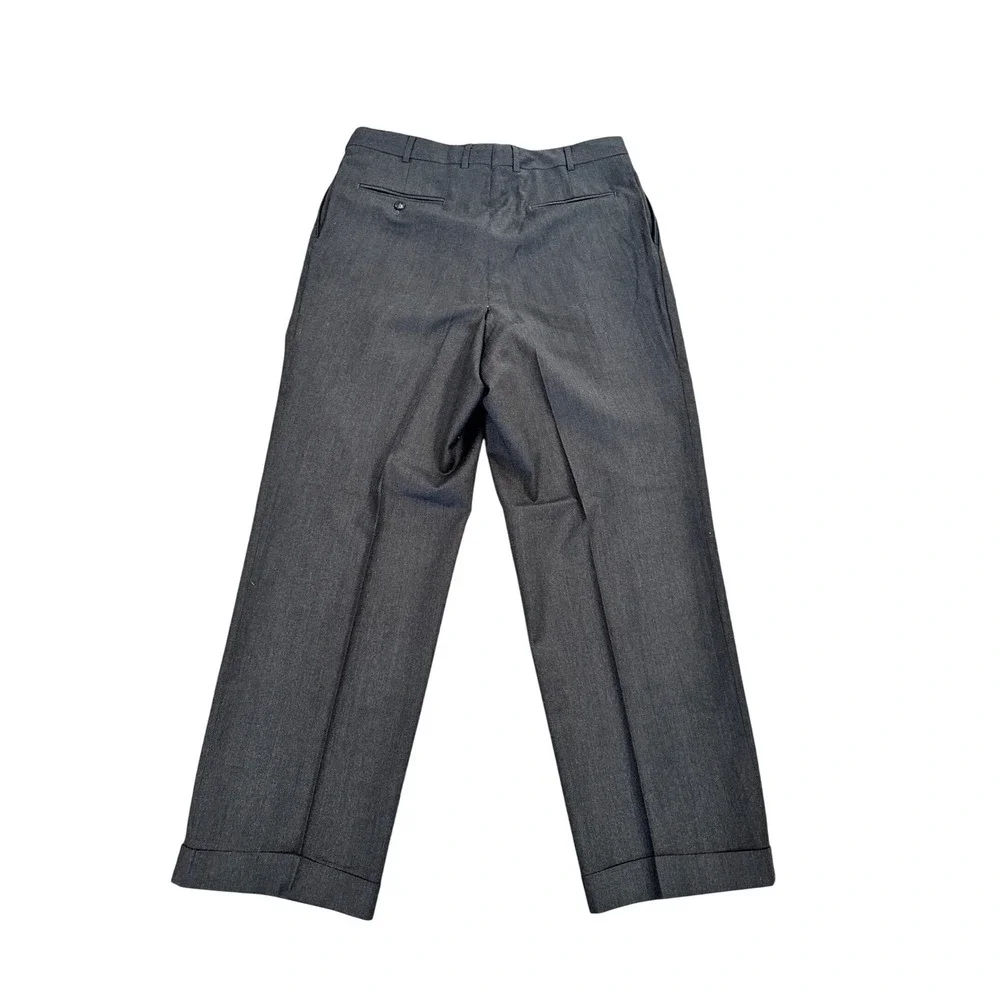 Berle Mens Charcoal Grey Super 100s Worsted Wool Pleated Cuffed Dress Pants 36R